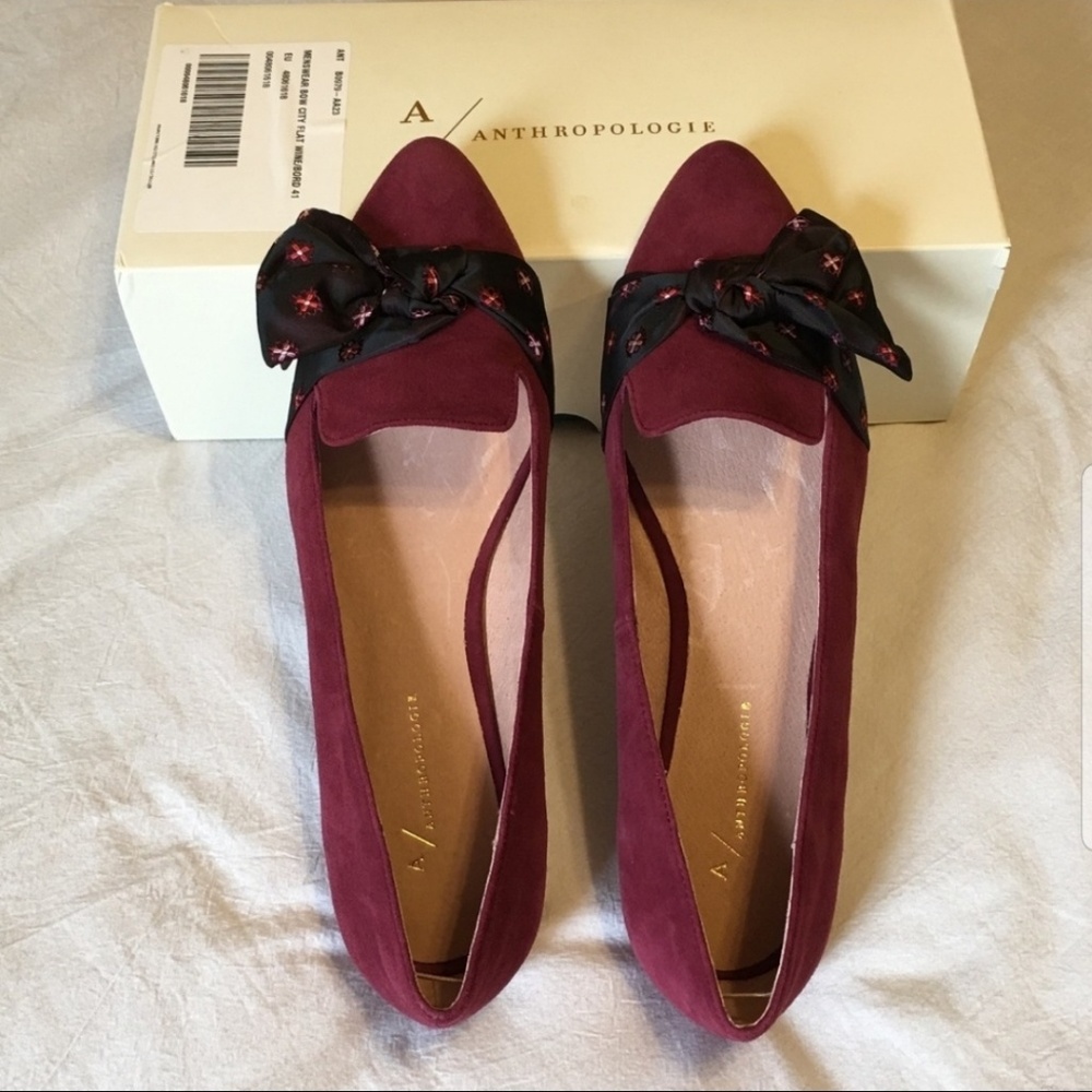 🫟 Anthropologie - Burgundy Suede Flats, Sz 11 (NIB) - Picture 6 of 8